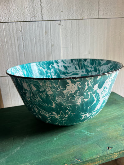 Vintage Splatter Teal Enamelware Bowl