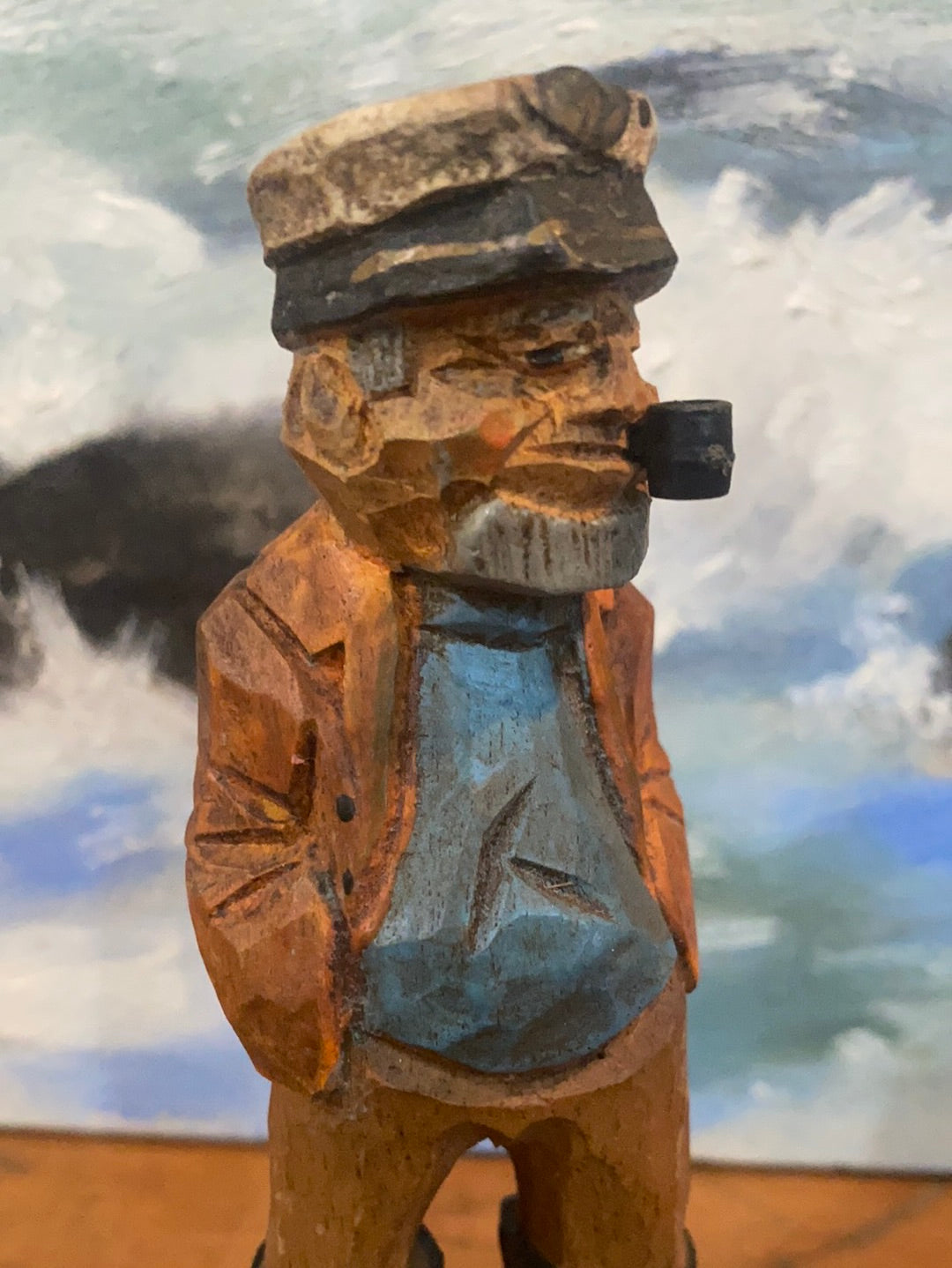 Vintage Wooden Fisherman - Yellow + Blue