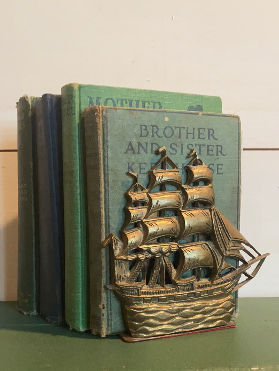 Vintage Brass Ship Bookends