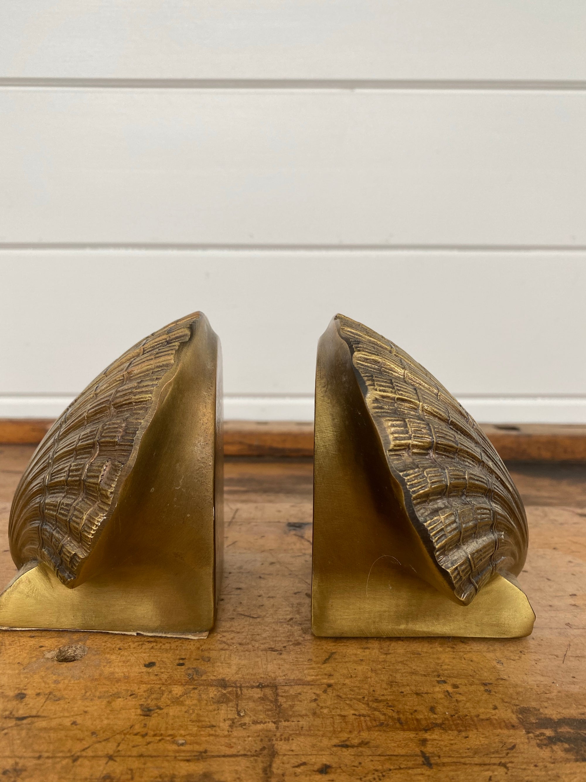 Vintage Brass Clam Bookends