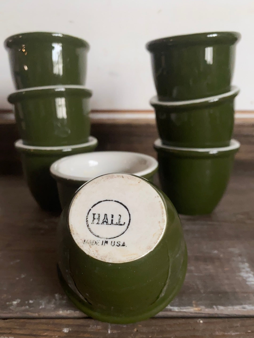 Vintage Olive Green Custard Cups