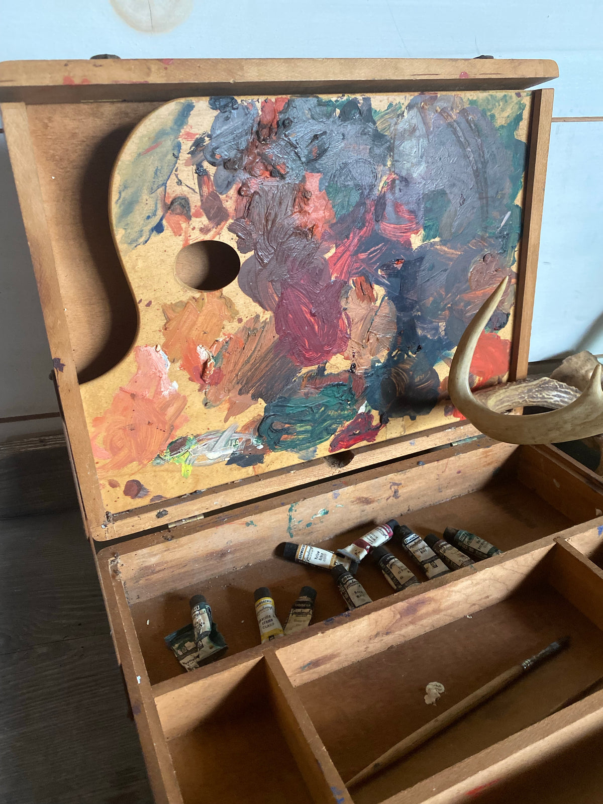 Antique Artist Paint Box + Palette