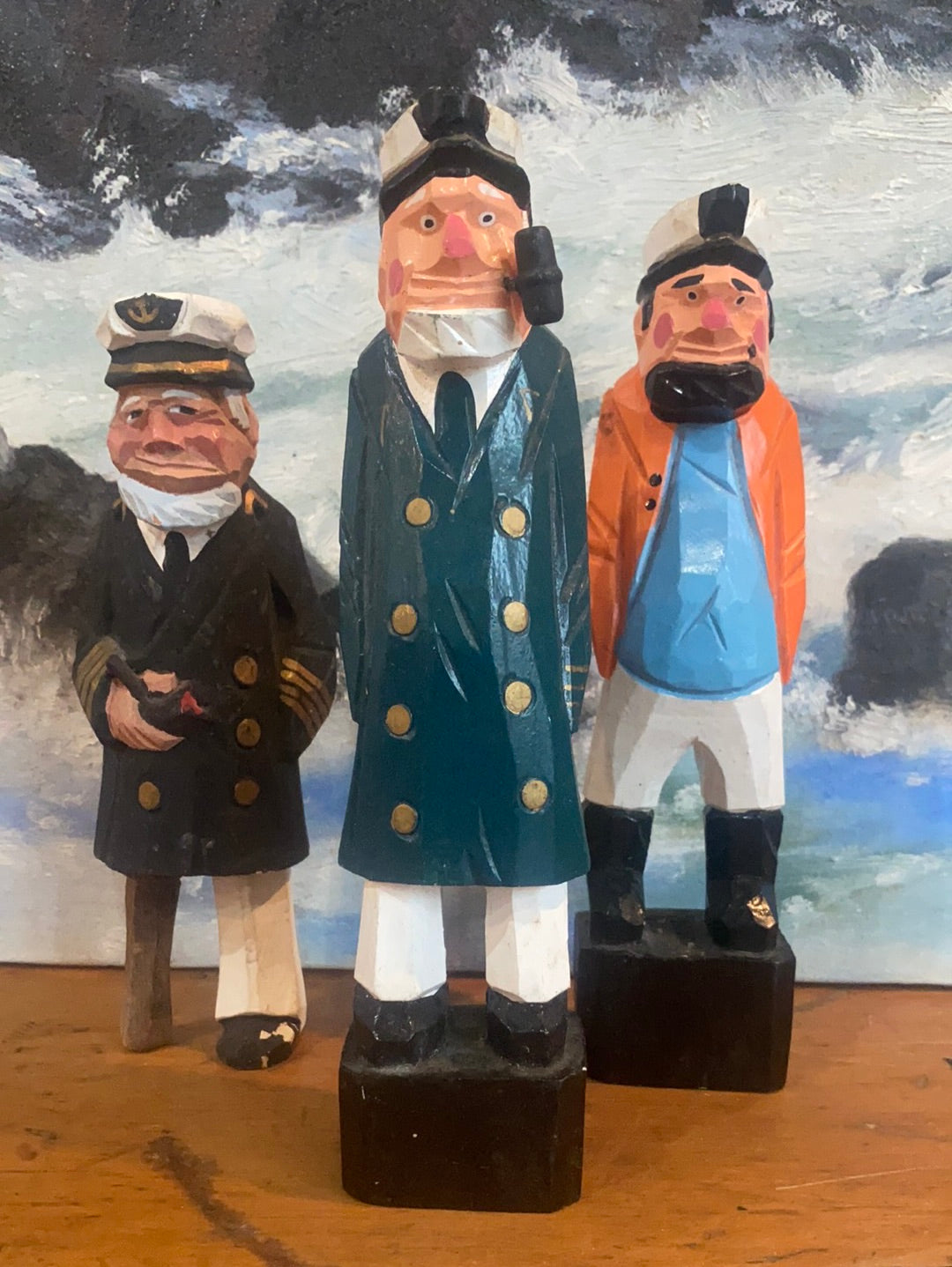 Vintage Wooden Fisherman - Blue Coat