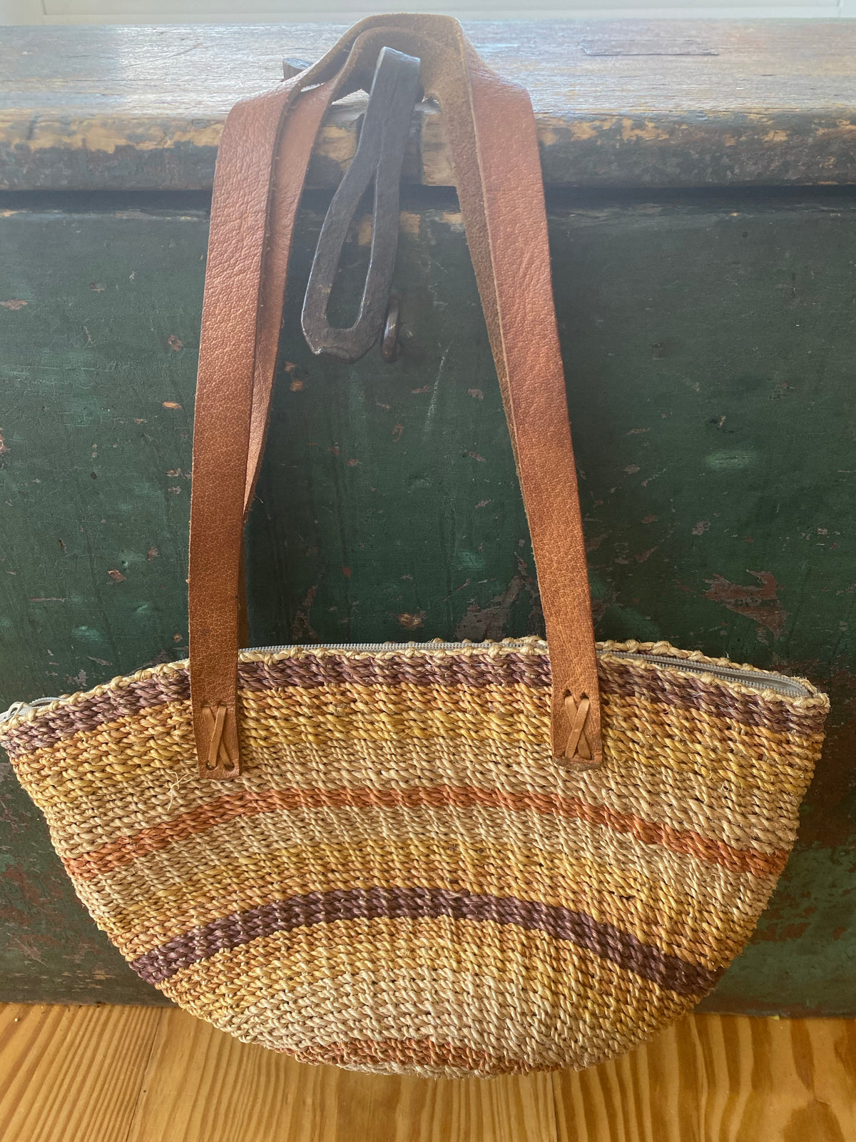 Vintage Sisal Bucket Bag - Diamonds & Rust