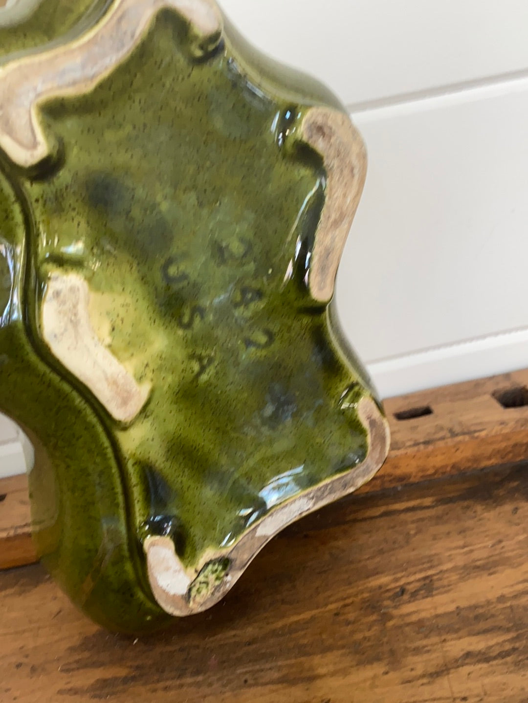 Vintage Green Speckled Ceramic Planter