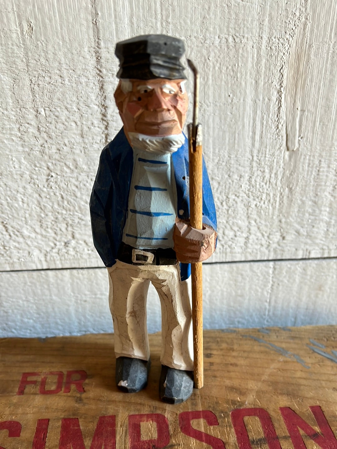 Vintage Wooden Fisherman - Blue Stripes