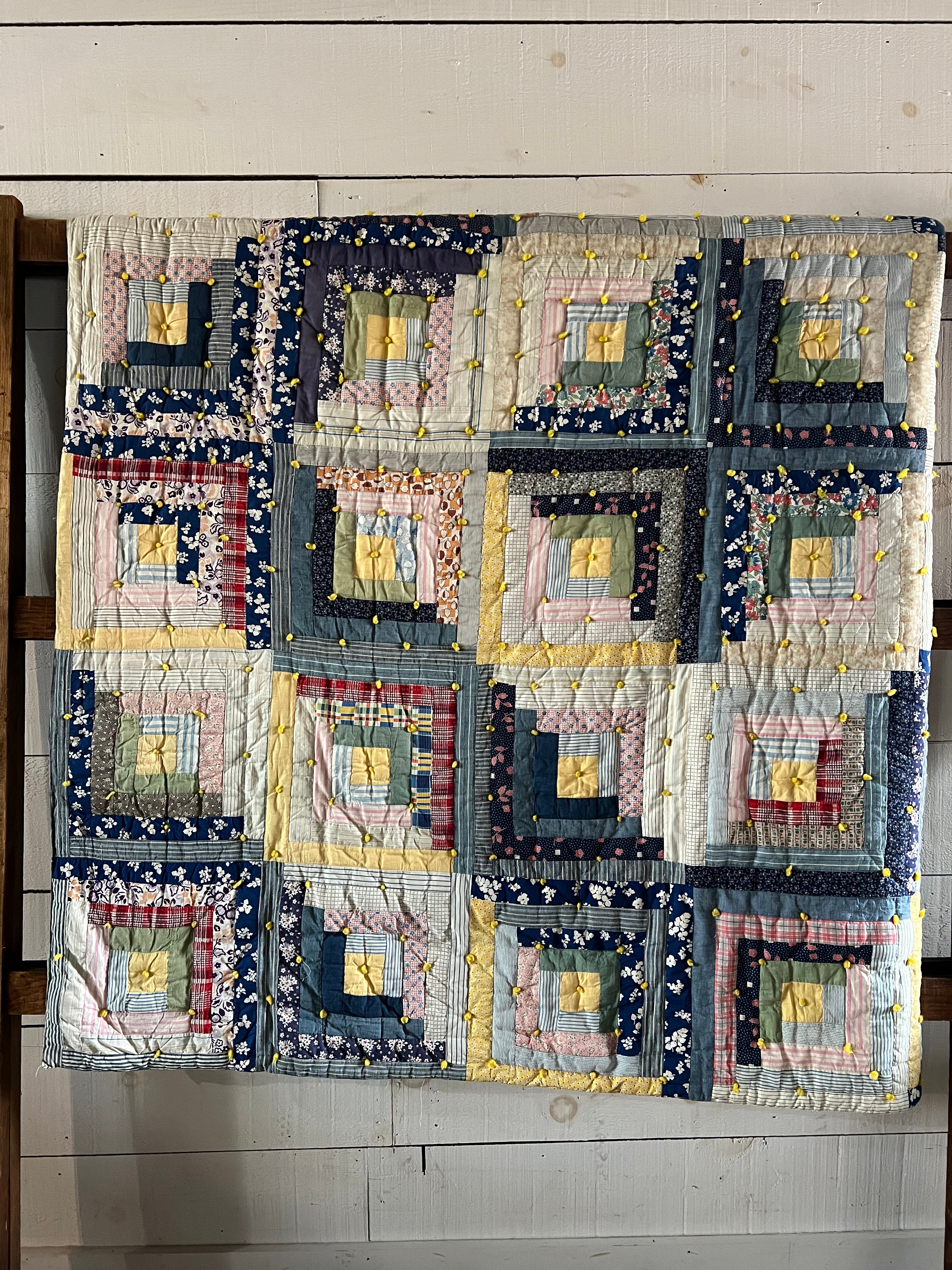 Vintage Log Cabin Quilt - Diamonds & Rust