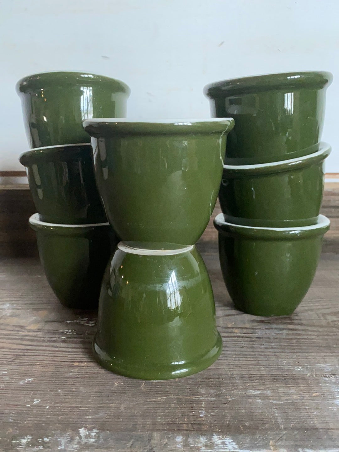 Vintage Olive Green Custard Cups