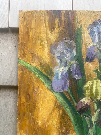 Vintage Potted Purple Iris Painting