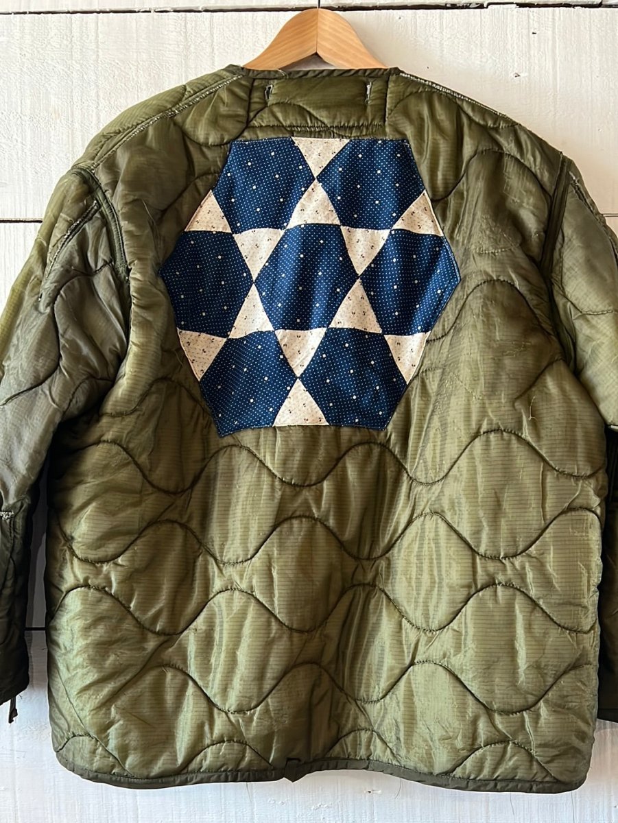 Indigo Quilt Patch - Vintage Quilted Liner - Diamonds & Rust