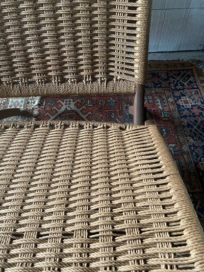 MCM Hans Wegner Style Rope Folding Chairs - Diamonds & Rust