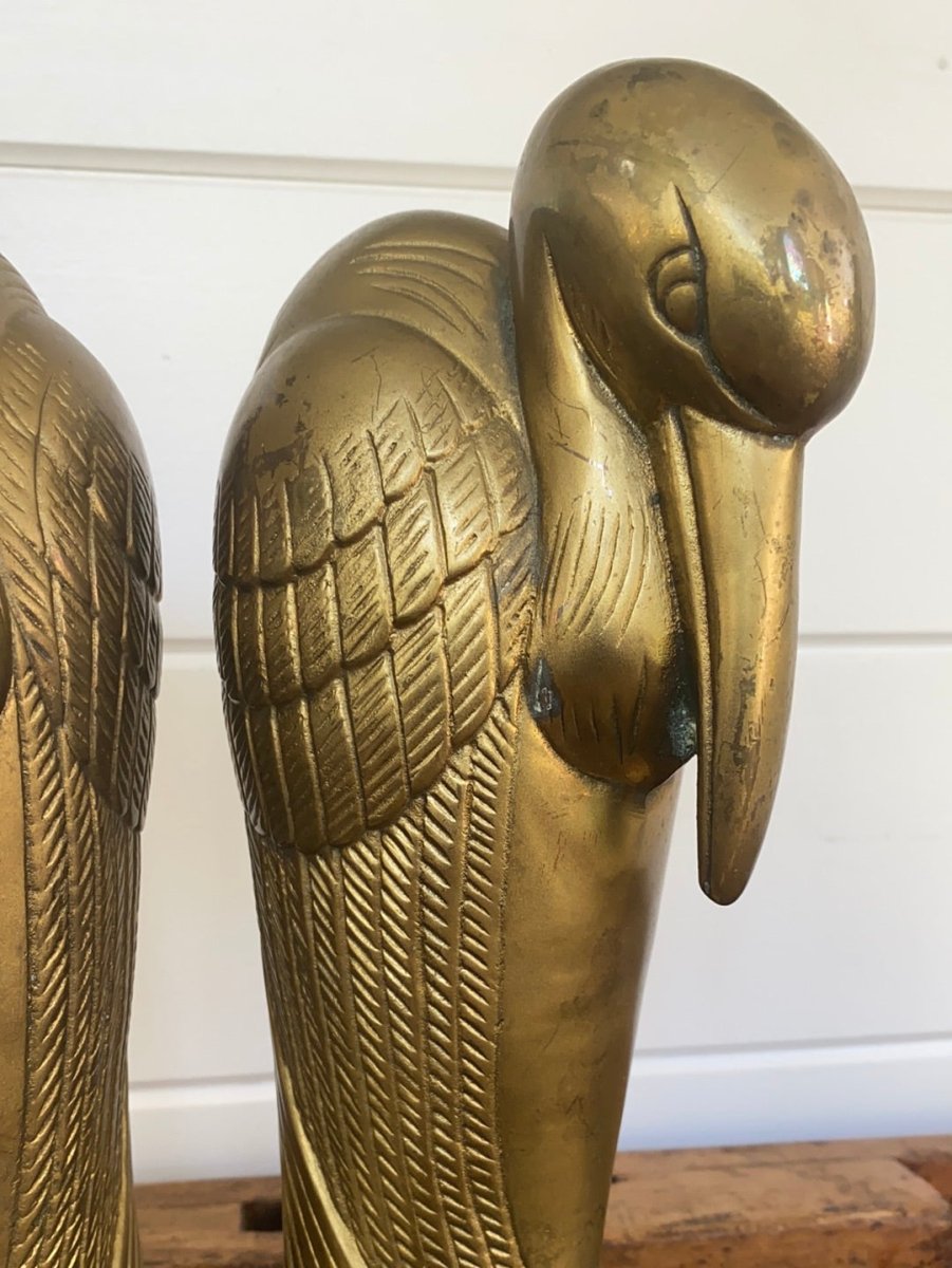Mid Century Brass Crane Bookends - Diamonds & Rust