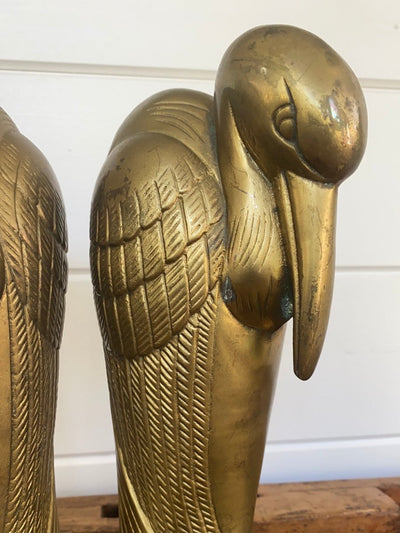 Mid Century Brass Crane Bookends - Diamonds & Rust