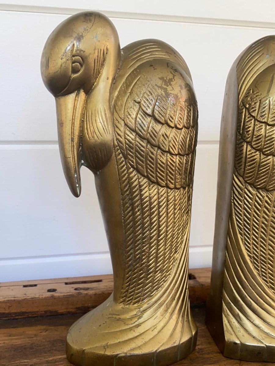 Mid Century Brass Crane Bookends - Diamonds & Rust
