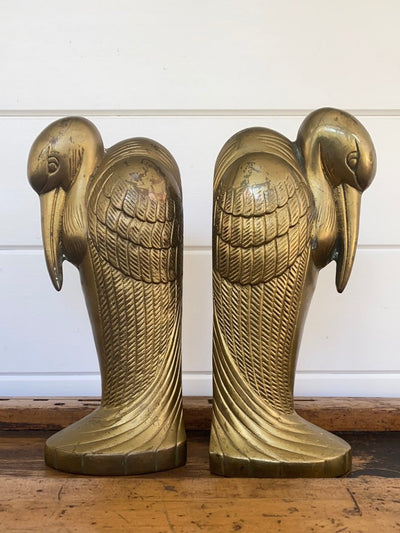 Mid Century Brass Crane Bookends - Diamonds & Rust