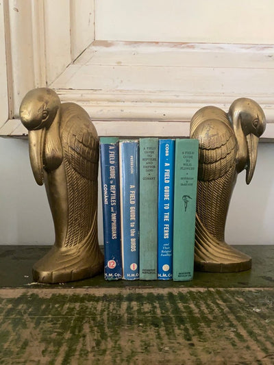 Mid Century Brass Crane Bookends - Diamonds & Rust