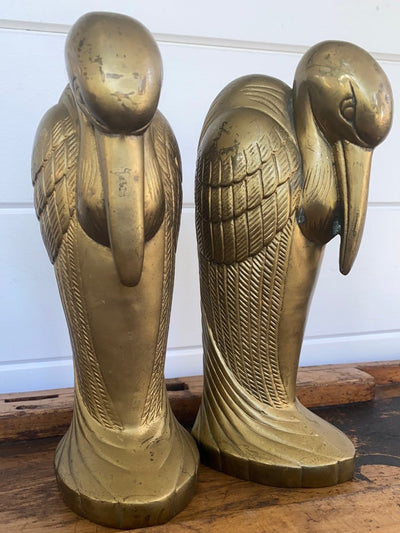 Mid Century Brass Crane Bookends - Diamonds & Rust