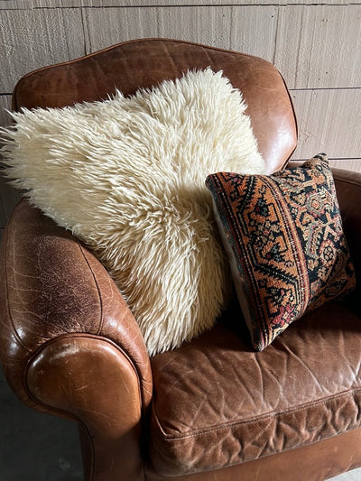 Pre - Loved Sherpa Down - Filled Pillow 20" x 20" - Diamonds & Rust