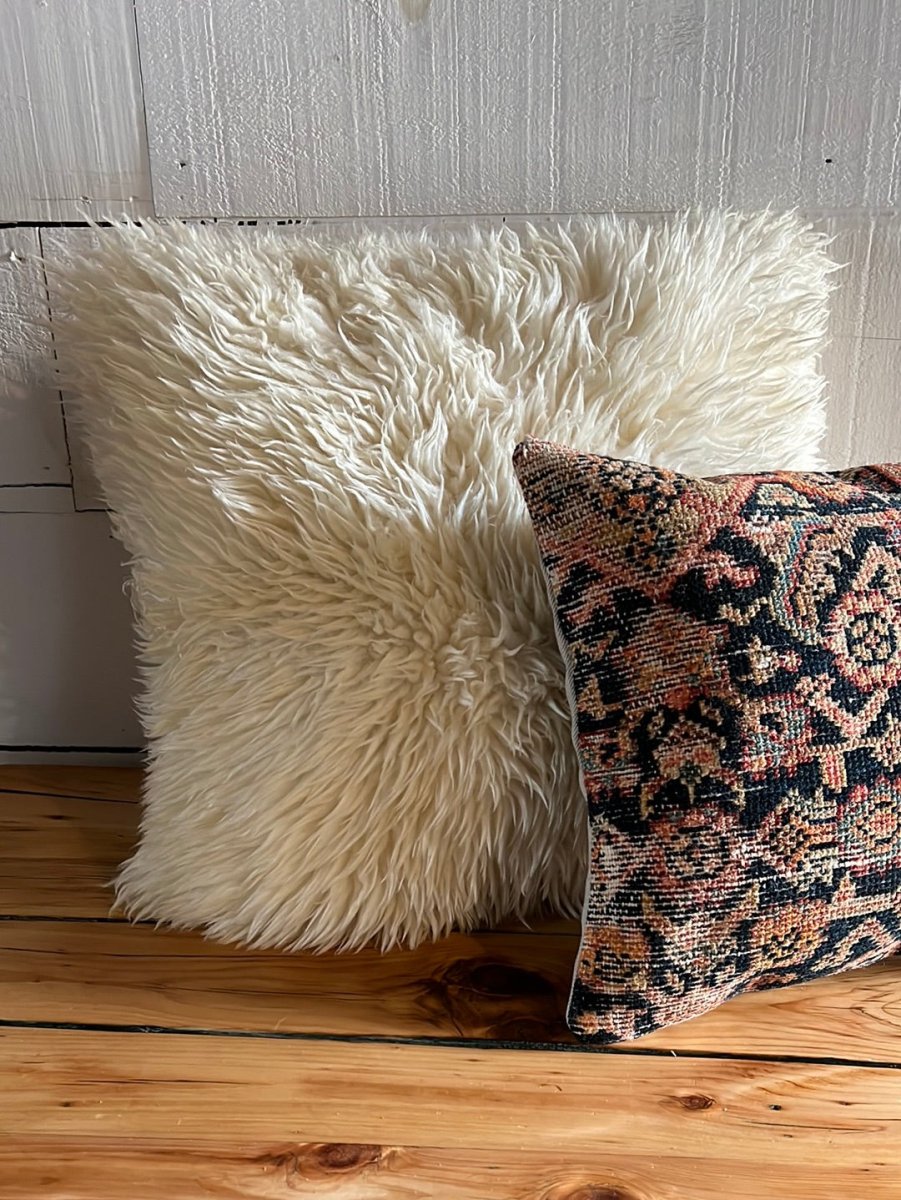 Pre - Loved Sherpa Down - Filled Pillow 20" x 20" - Diamonds & Rust
