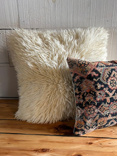 Pre - Loved Sherpa Down - Filled Pillow 20" x 20" - Diamonds & Rust