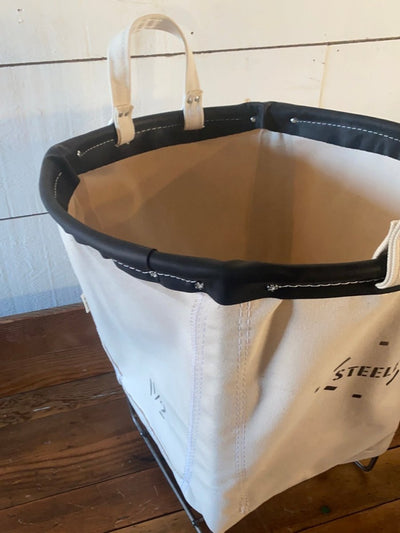 Round Basket Natural Canvas - Black Leather - Diamonds & Rust