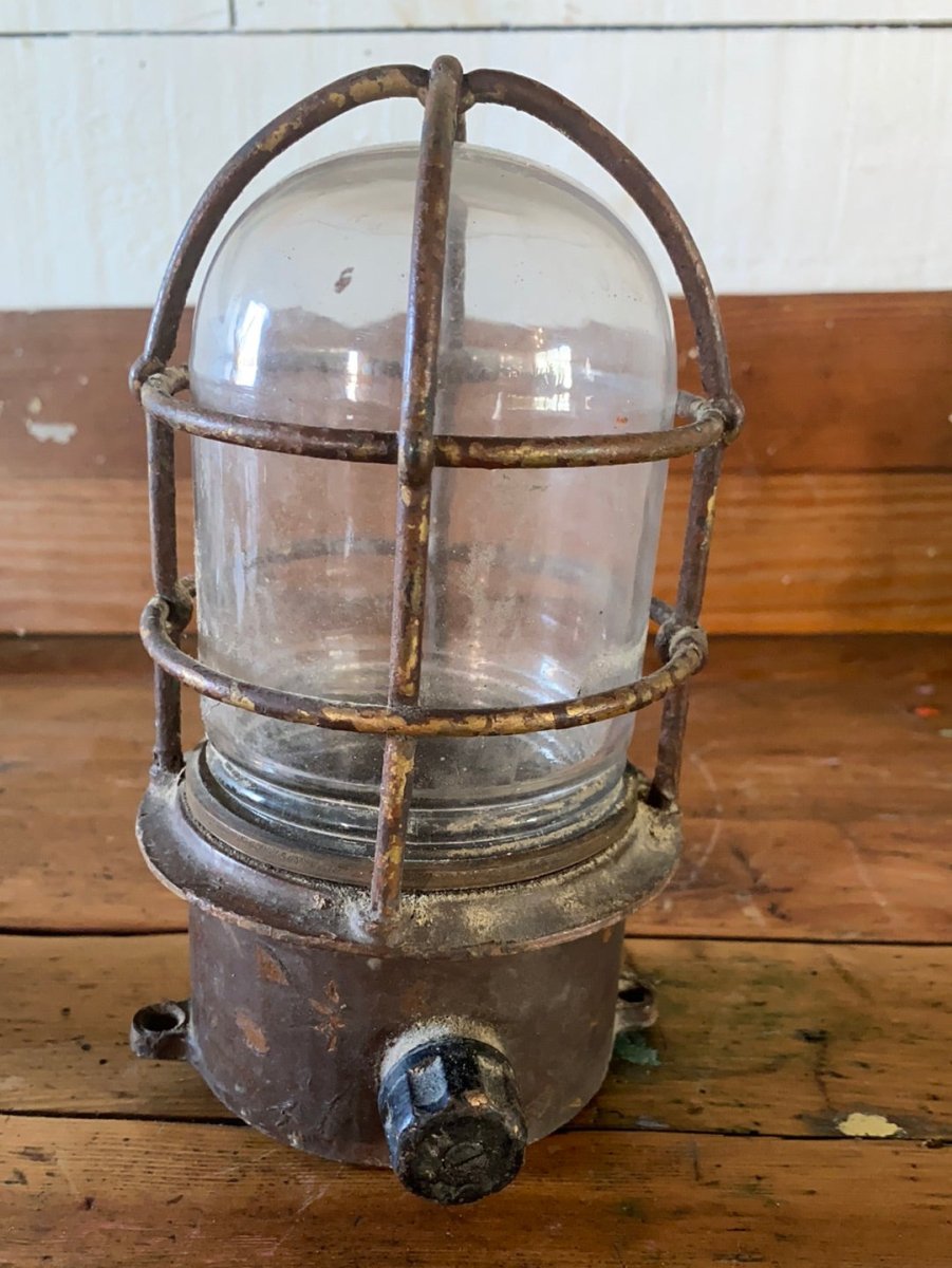 Salvaged Maritime Ceiling Light - Diamonds & Rust