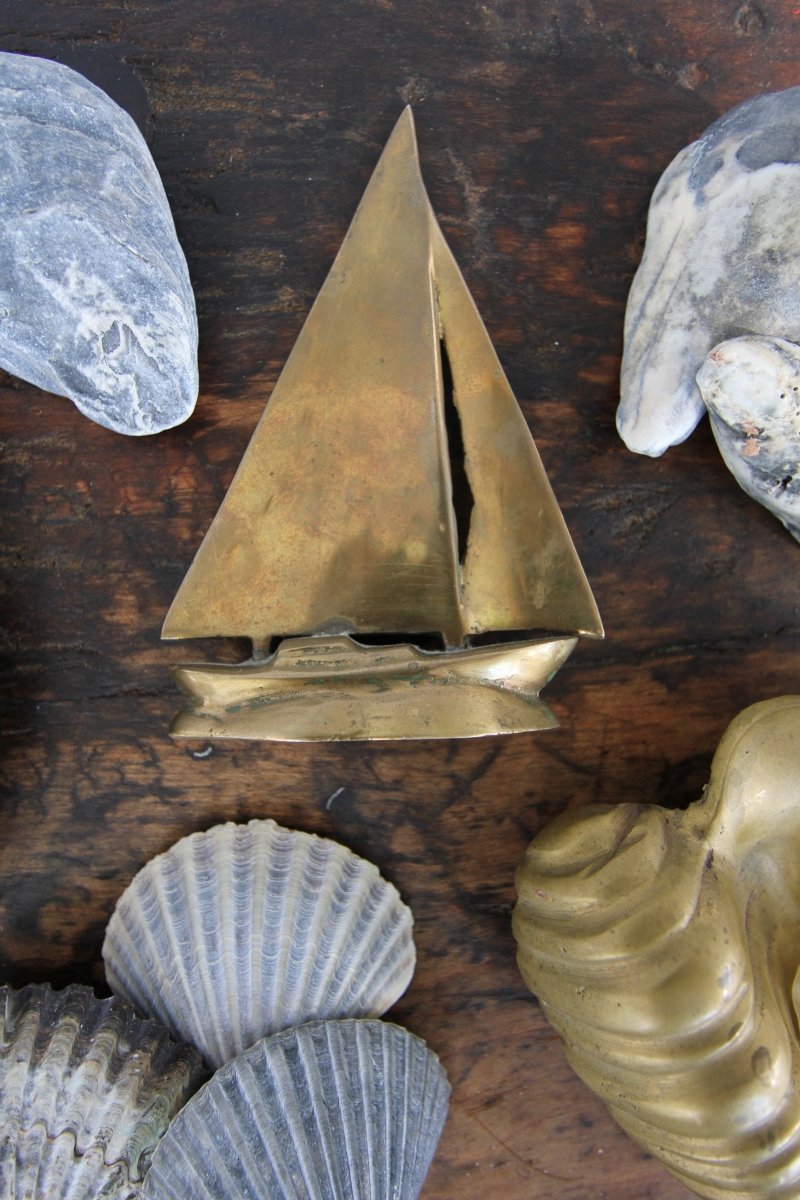 Small Brass Sailboat - Diamonds & Rust