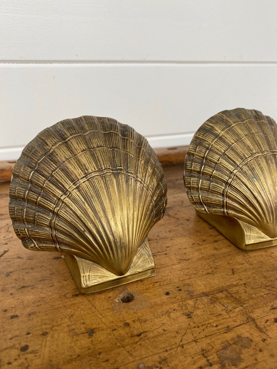Vintage Brass Clam Bookends - Diamonds & Rust