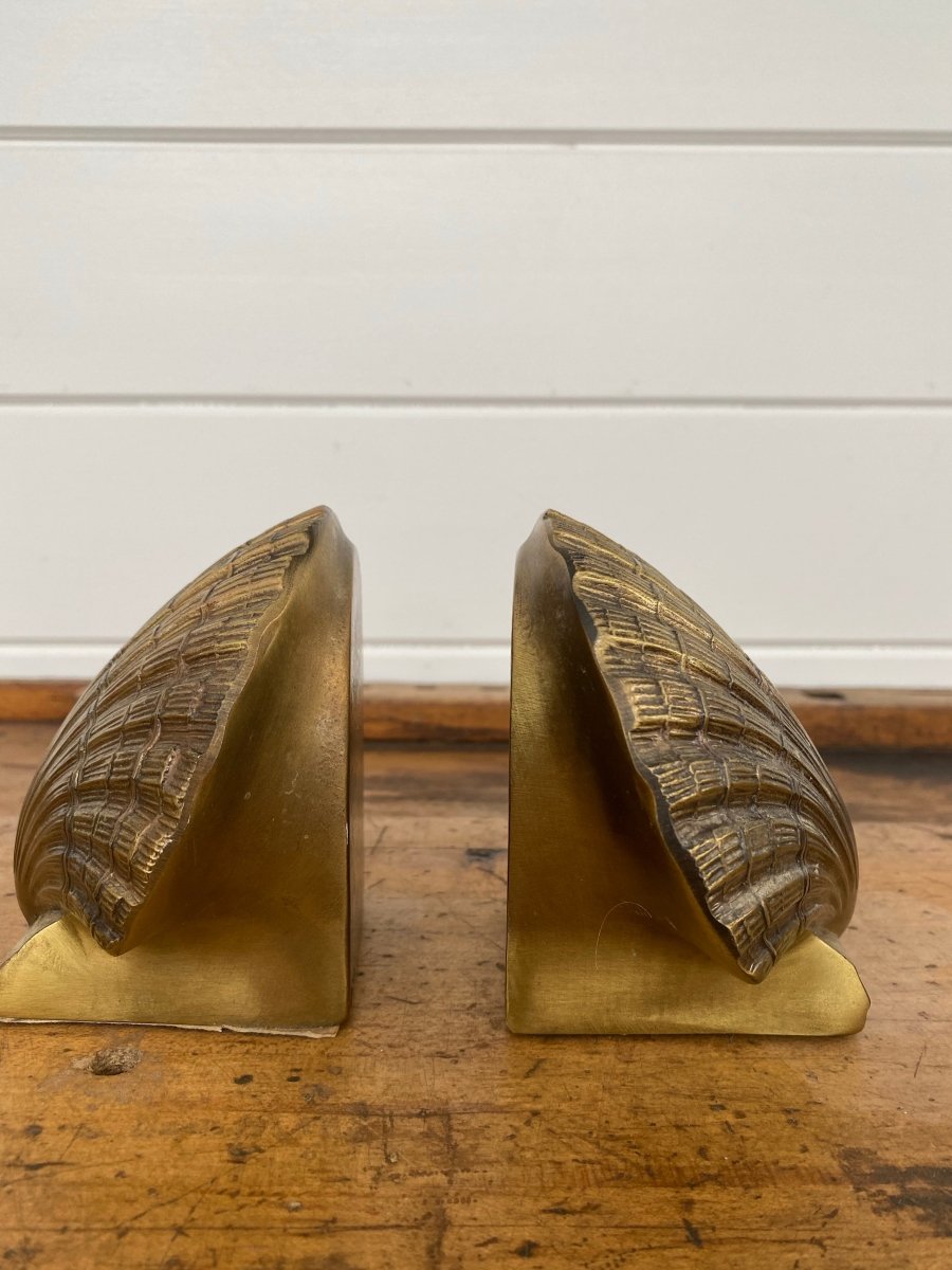 Vintage Brass Clam Bookends - Diamonds & Rust
