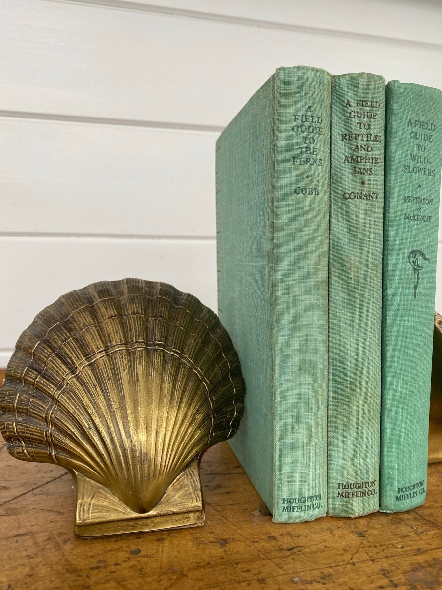 Vintage Brass Clam Bookends - Diamonds & Rust