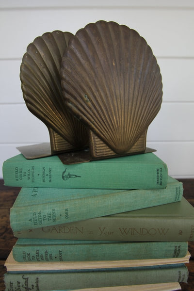 Vintage Brass Clam Bookends - Diamonds & Rust