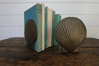 Vintage Brass Clam Bookends - Diamonds & Rust