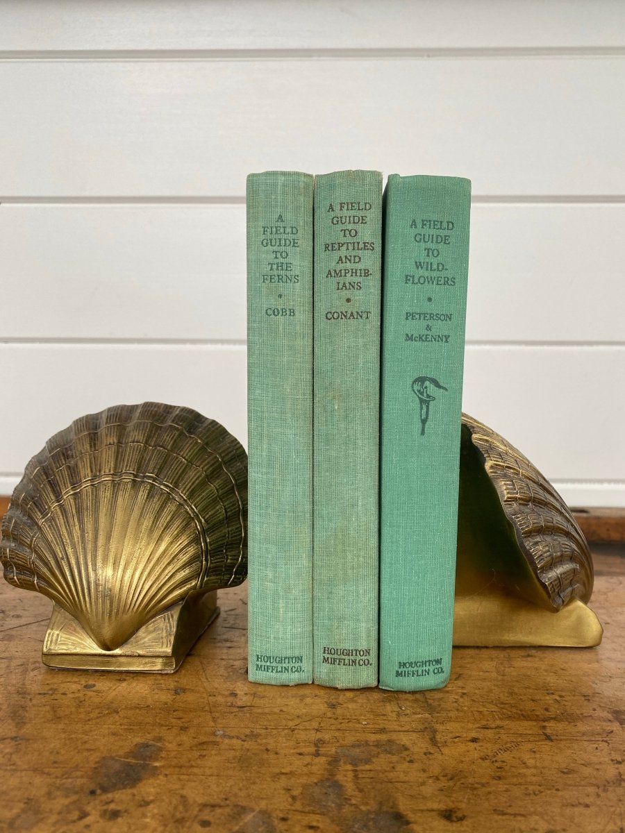 Vintage Brass Clam Bookends - Diamonds & Rust