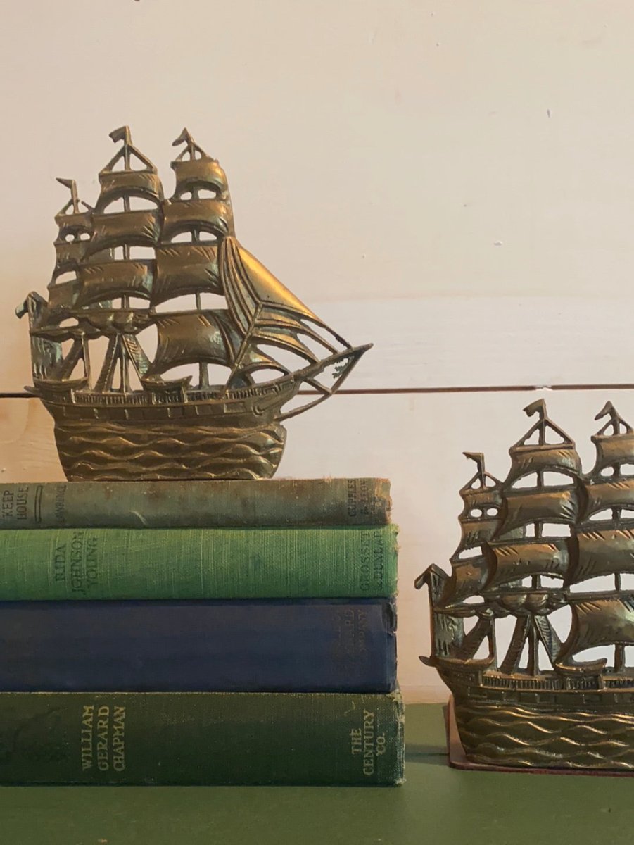 Vintage Brass Ship Bookends - Diamonds & Rust