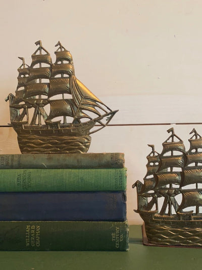 Vintage Brass Ship Bookends - Diamonds & Rust