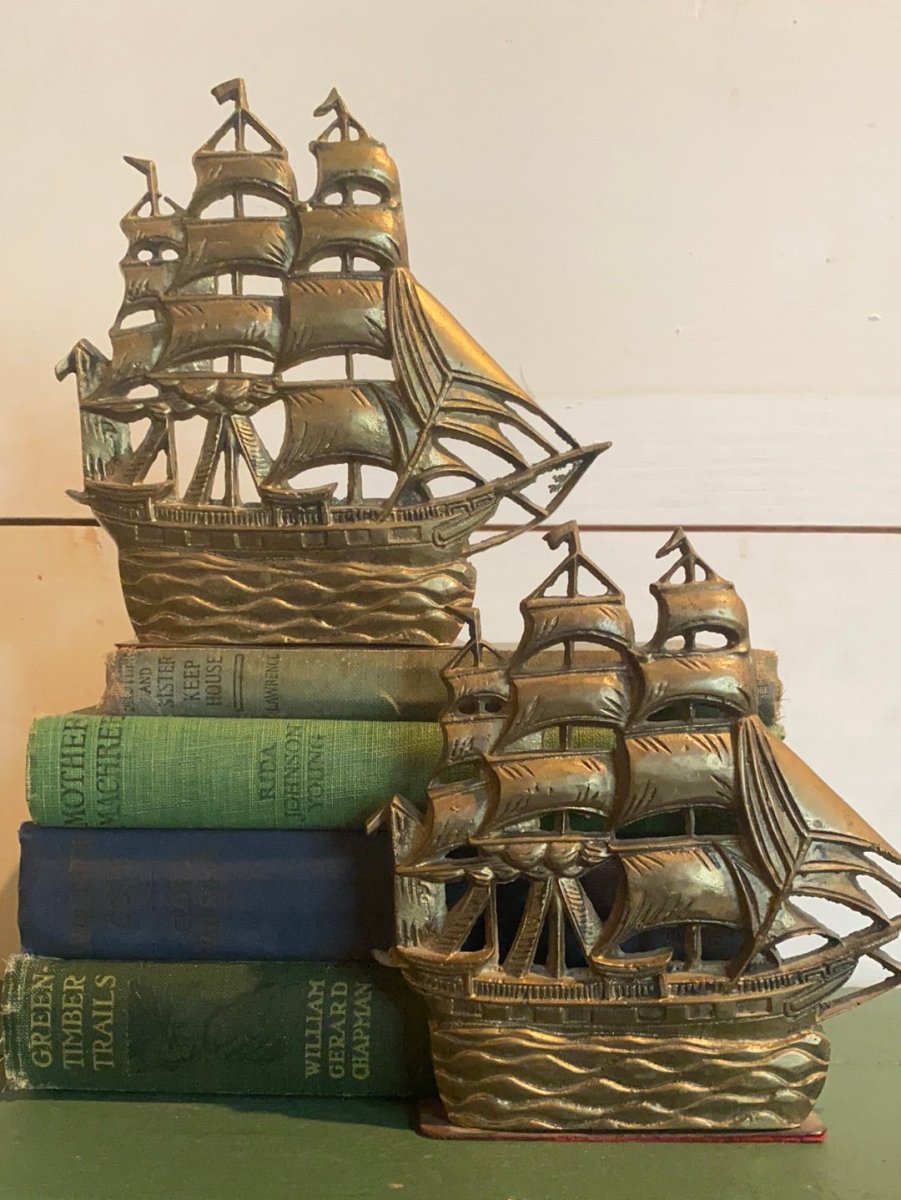 Vintage Brass Ship Bookends - Diamonds & Rust