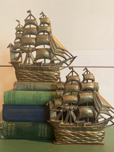 Vintage Brass Ship Bookends - Diamonds & Rust