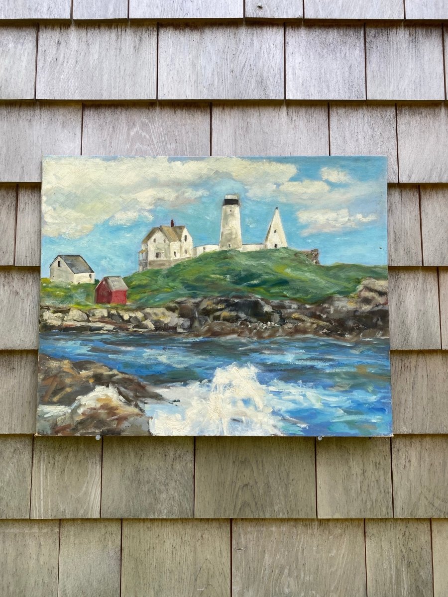 Vintage Coastal Light House Painting - Diamonds & Rust