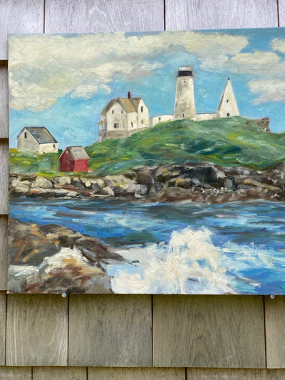 Vintage Coastal Light House Painting - Diamonds & Rust