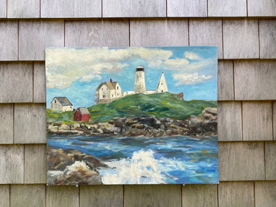Vintage Coastal Light House Painting - Diamonds & Rust