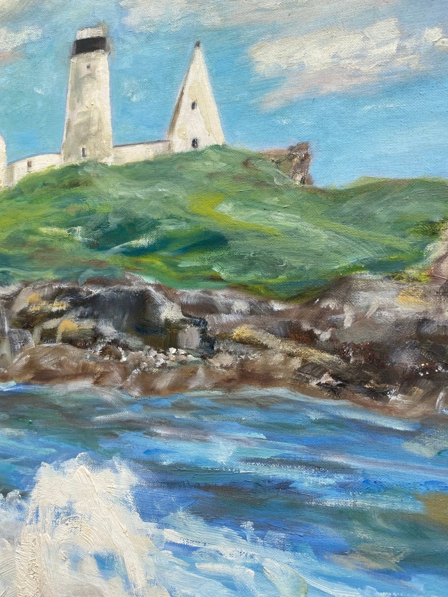 Vintage Coastal Light House Painting - Diamonds & Rust