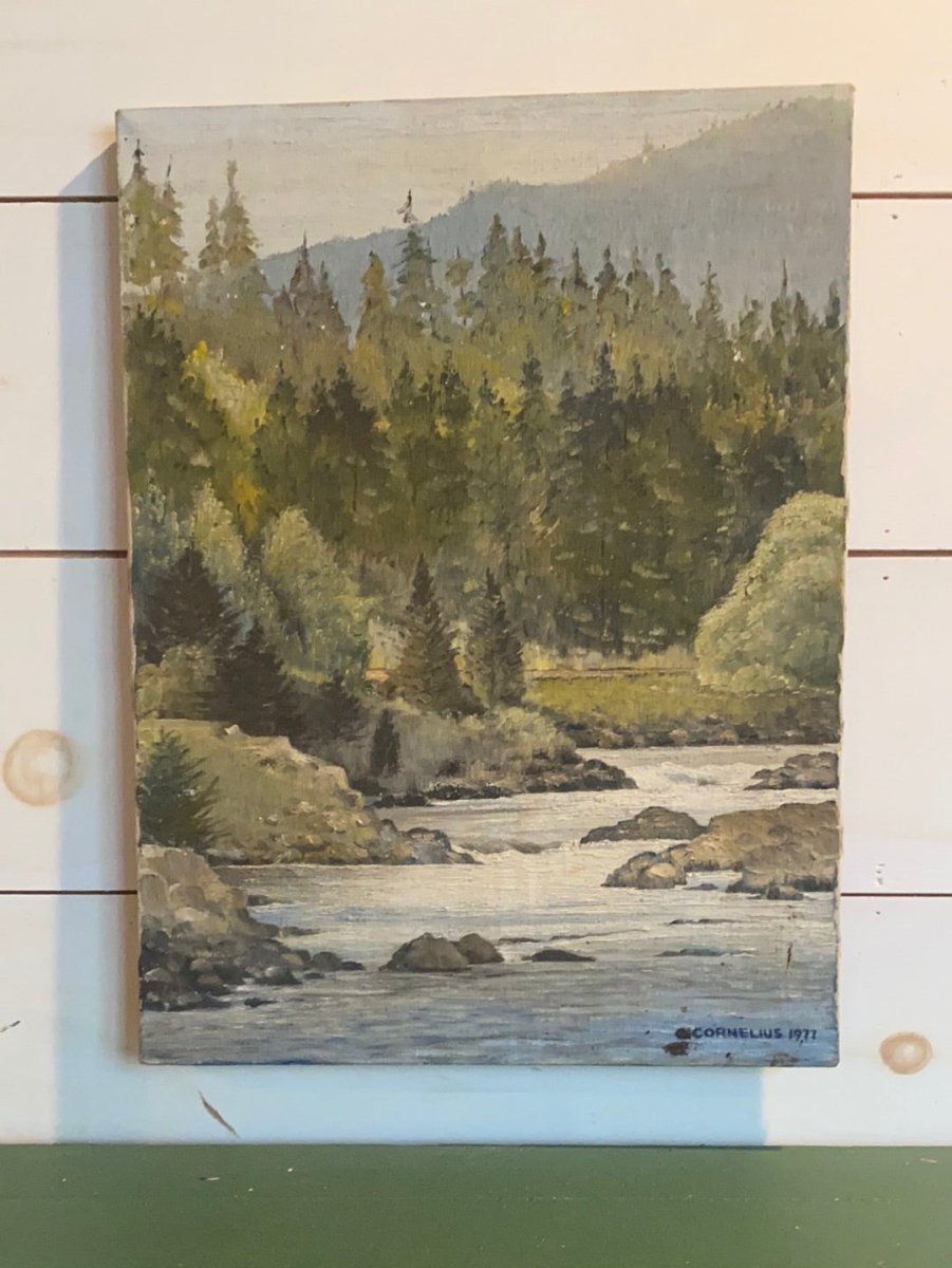 Vintage Forest + River Painting - Diamonds & Rust
