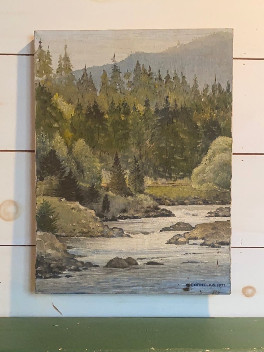 Vintage Forest + River Painting - Diamonds & Rust