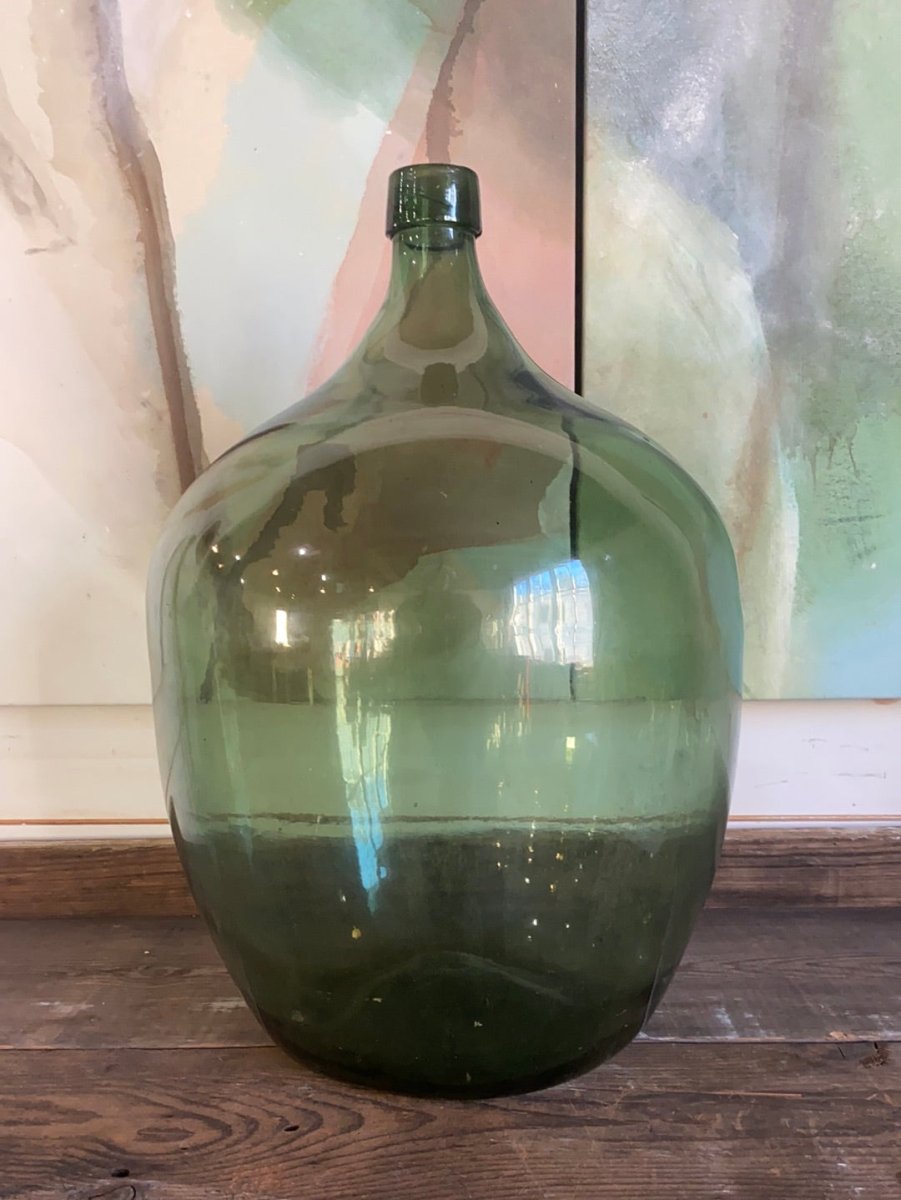 Vintage Glass Bottleneck Jug - Green - Diamonds & Rust