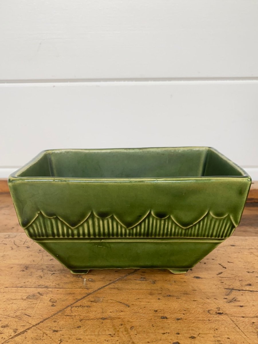 Vintage Green Ceramic Planter - Diamonds & Rust