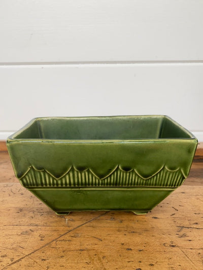 Vintage Green Ceramic Planter - Diamonds & Rust