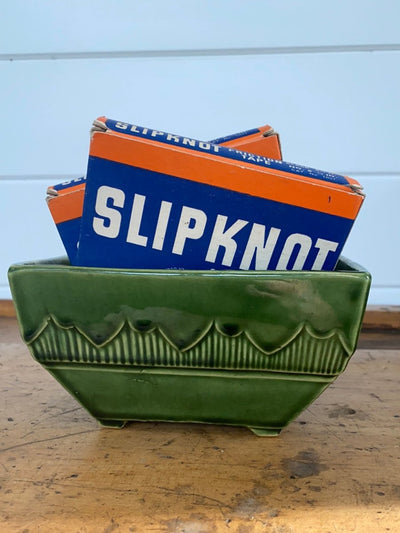 Vintage Green Ceramic Planter - Diamonds & Rust