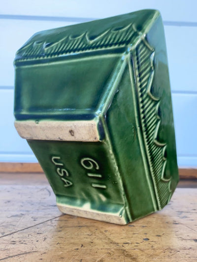 Vintage Green Ceramic Planter - Diamonds & Rust