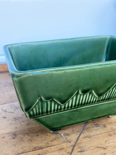 Vintage Green Ceramic Planter - Diamonds & Rust