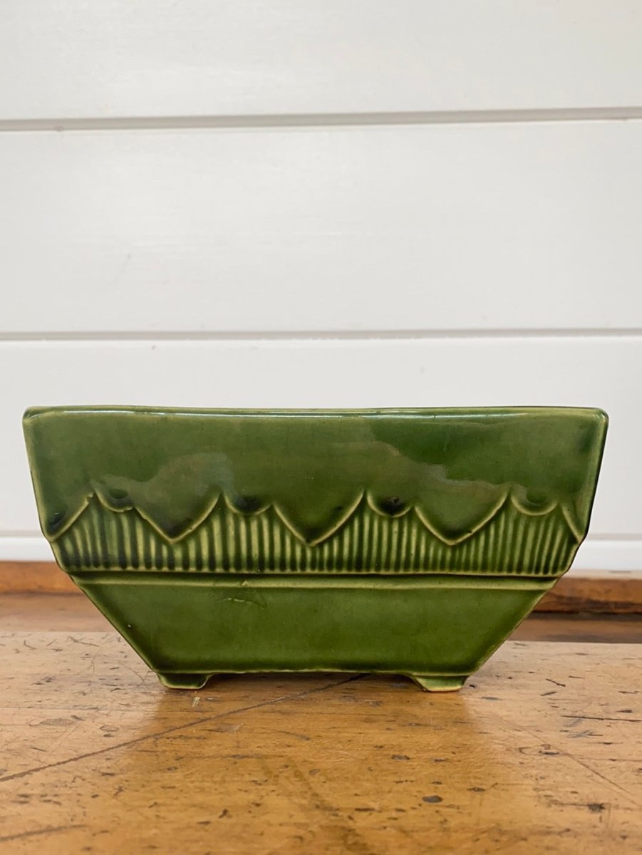 Vintage Green Ceramic Planter - Diamonds & Rust